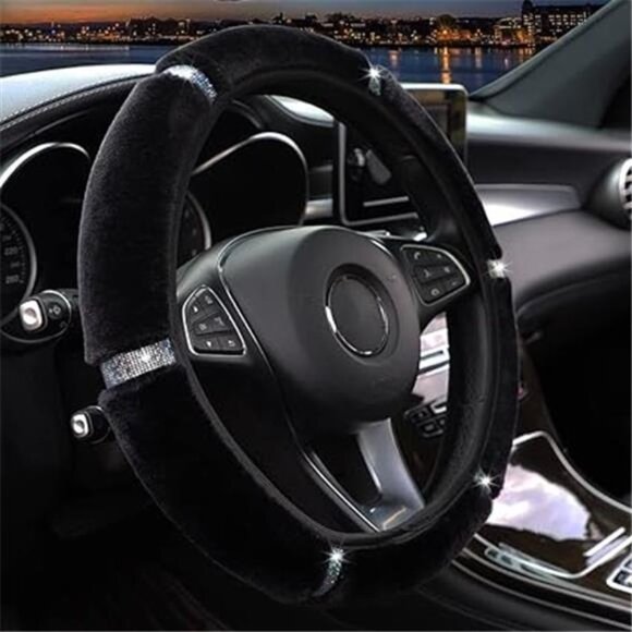 Velvet Fluffy Steering Wheel Cover, Diamond Bling Bling Crystal Rhinestones - Picture 7 of 7
